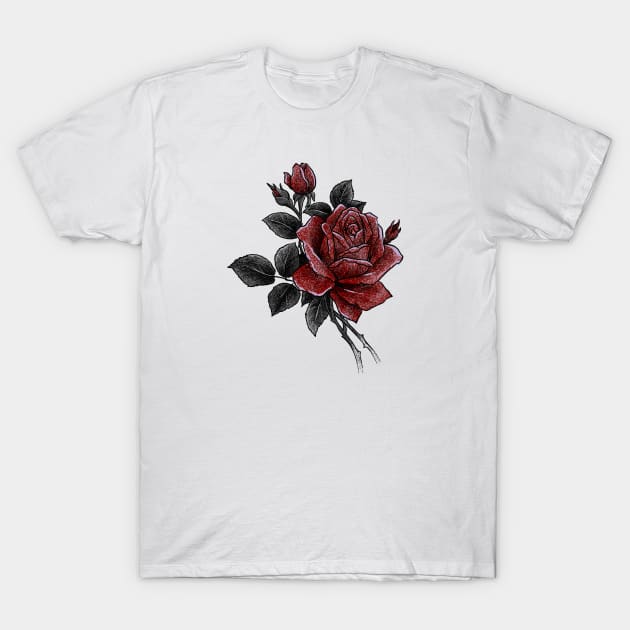 black t shirt with red roses