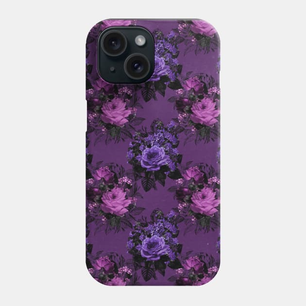 Death by Purple Victorian Flowers - Goth Fashion, Boho Goth, Dark Hippie Floral pattern Phone Case by Wanderer Bat