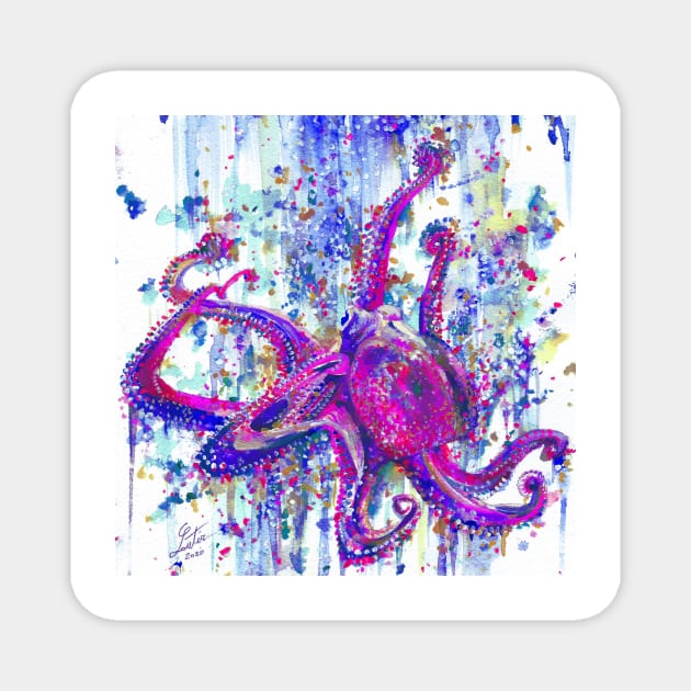 PURPLE OCTOPUS - watercolor portrait Magnet by lautir