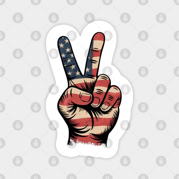 USA Flag Peace Sign Hand 4th of July Patriotic Magnet by Creatifly Graphic Tees