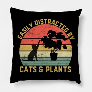Easily Distracted By Plants And Cats Gardening Gardener Pillow