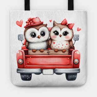 Valentine Owl Couple Sitting On Truck Tote