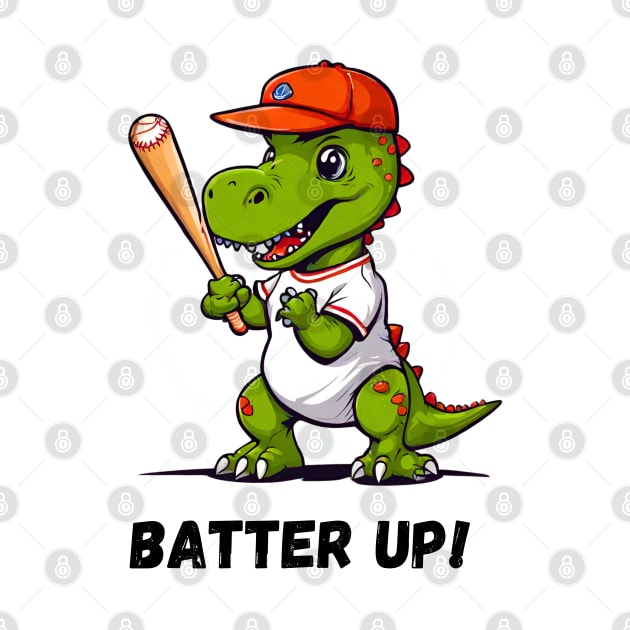 Batter Up Dino Playing Baseball by Doodle and Things