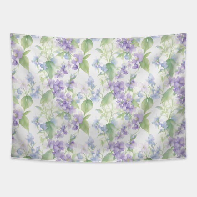 Wild Violet Flowers Watercolor pattern Tapestry by Victoria's Store