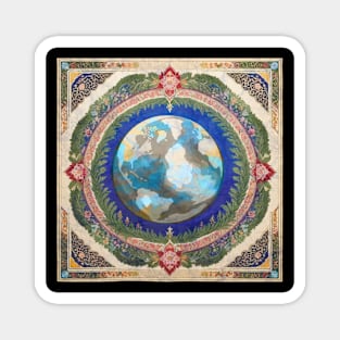 Earth mandala Islamic rug environmental protest flora pattern Magnet