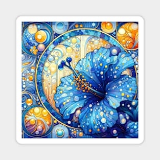 Blue Hibiscus Tropical Floral Art Nouveau Style Magnet