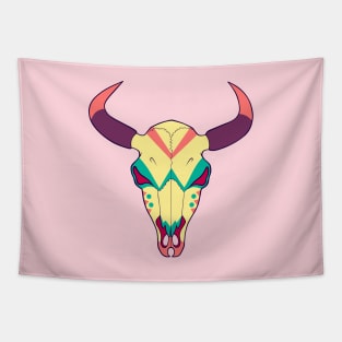 Painted Bison Cow Skull Tapestry