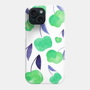 Watercolor cherries - green and blue Phone Case