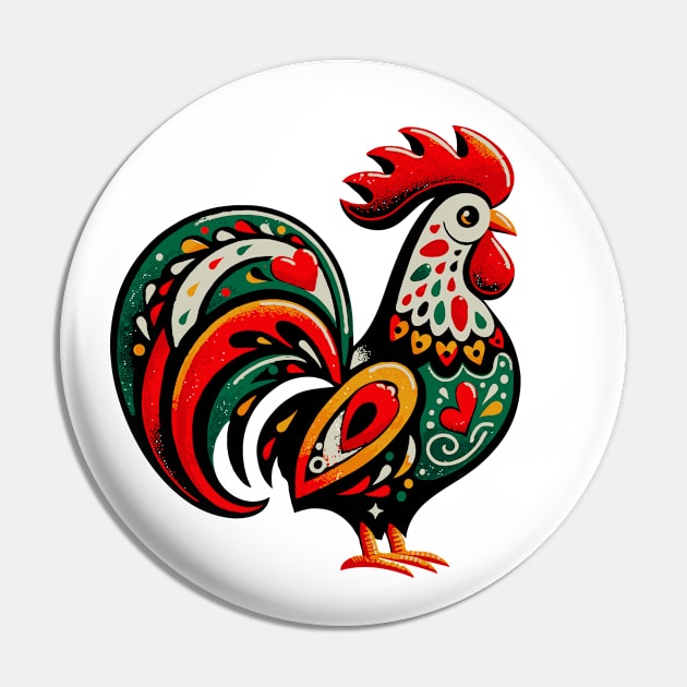 Colorful Galo de Barcelos Folk Art Rooster Portuguese Pride Pin by merchlovers