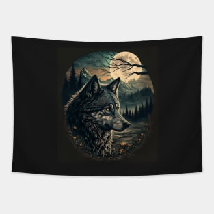 Wolf with moon Tapestry