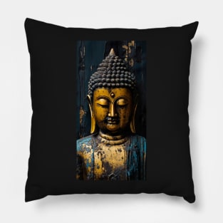 Closeup Painting of statue of Lord Gauthama Budha Pillow