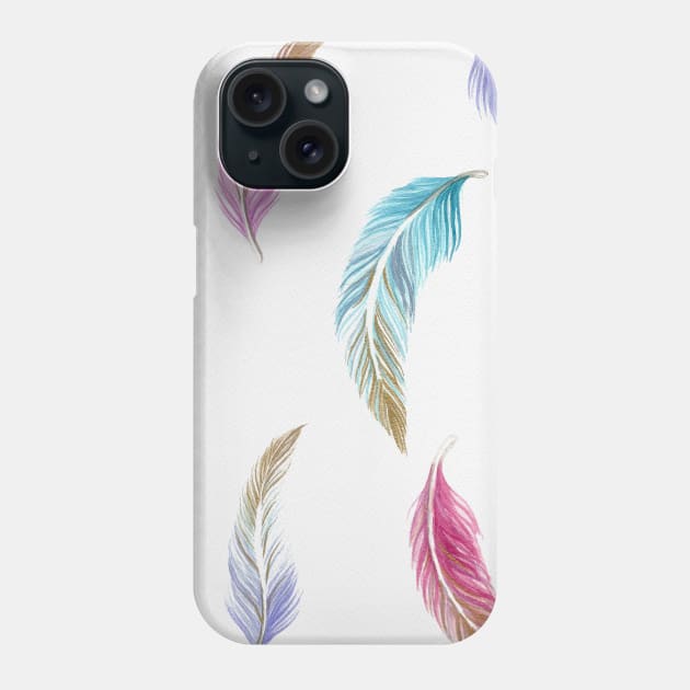 Colorful Watercolor feathers Phone Case by kuallidesigns