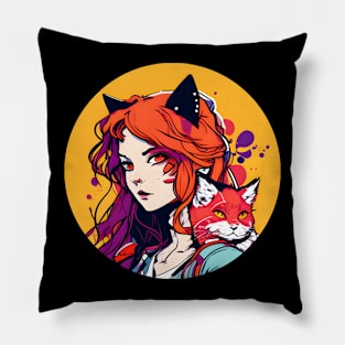 Cat Girl Cute Anime Cat Lover Pillow