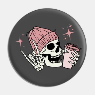 Skeleton Drinking Coffee Pin