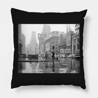 Rainy Day in Times Square, 1943. Vintage Photo Pillow