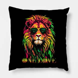 One Love Reggae Rasta Lion Pillow