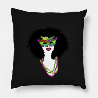 Mardi Gras Mask and Beads | Afro Hair Woman | Cherie's Art(c)2022 Pillow