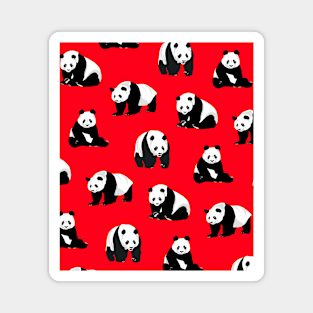 Pandas on a Red Background Magnet