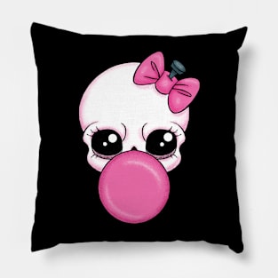 Pink Bubblegum Skull | Cute Skull Art Pillow