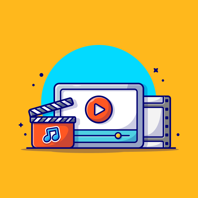 Streaming Music Video with Play Button and Note of Music Cartoon Vector Icon Illustration (2) by Catalyst Labs