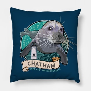 Harbor Seal and Lighthouse At Chatham Cape Cod Massachusetts. Pillow