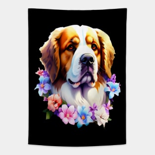 Saint Bernard Dog Surrounded by Beautiful Spring Flowers Tapestry