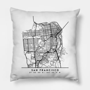 SAN FRANCISCO CALIFORNIA BLACK CITY STREET MAP ART Pillow