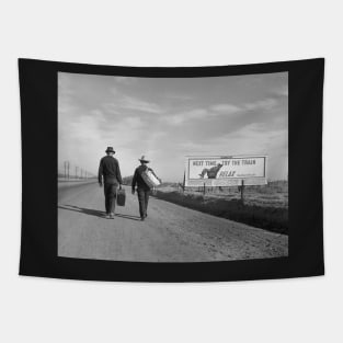 Hitchhiking to Los Angeles, 1937. Vintage Photo Tapestry