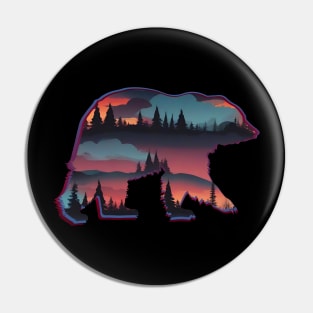 BEAR SILHOUETTE WITH FOREST AND WILDERNESS Pin