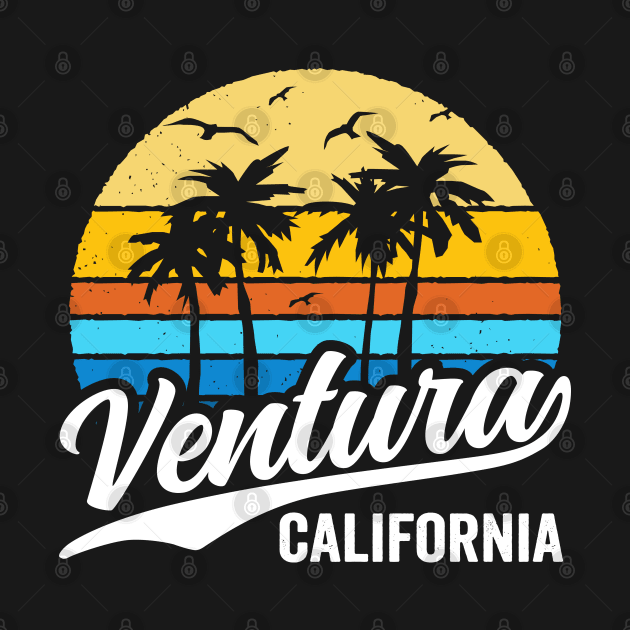 Ventura California Vintage Sunset Palm Trees 70s Retro by DetourShirts