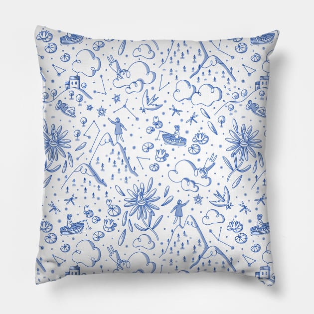 Little people in magic land, toile style modern pattern Pillow by Stolenpencil