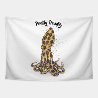 Pretty Deadly Blue Ring Octopus Art Black Text Tapestry