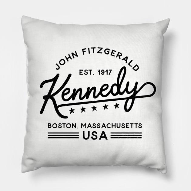 JFK Vintage Script Black Pillow by Carl Cordes