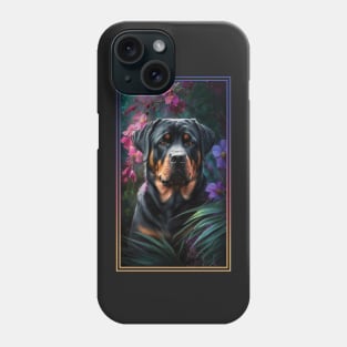 Rottweiler Dog Vibrant Tropical Flower Tall Digital Oil Painting Portrait 2 Phone Case