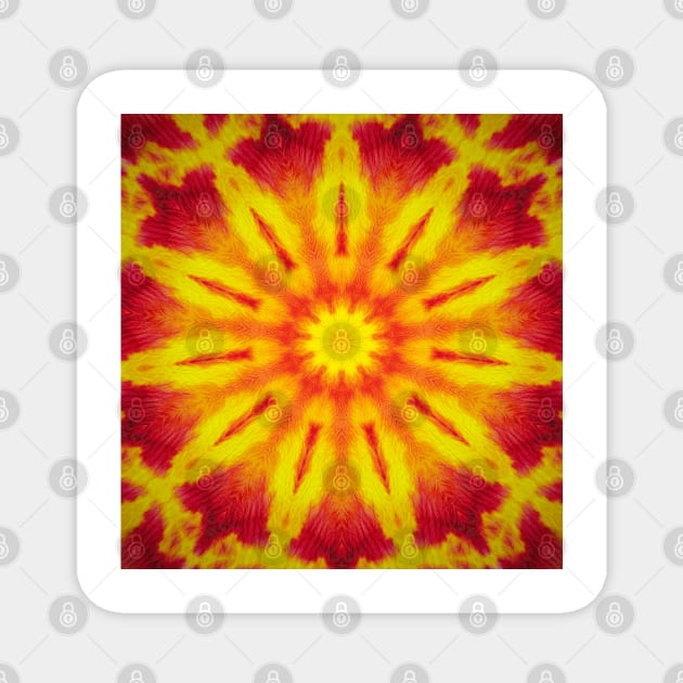 Flower Mandala Fire - Yellow, Orange and Red Magnet by Neginmf