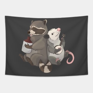 Opossum and a Racoon playing instruments Tapestry