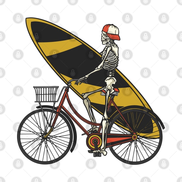 Surfer Skeleton on a Bike by HiFi Tees