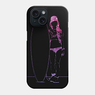 Pink woman with surfboard Phone Case