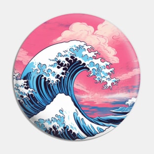 Summer Vaporwave Great Wave Pin