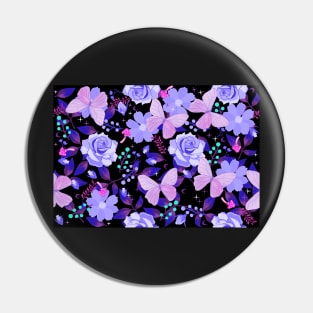 Purple Flora and Fauna Butterflies and Flowers on Black Pin