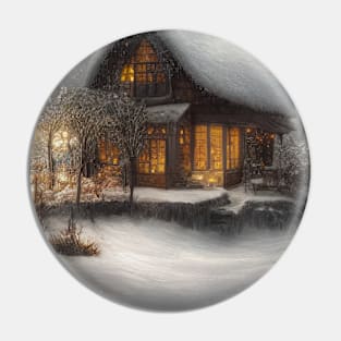 Magical Fantasy House with Lights in a Snowy Scene, Fantasy Cottagecore artwork Pin