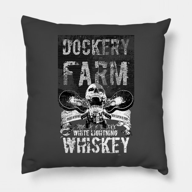 Dockery Farm Whitelightening Whiskey Pillow by Deadcatdesign