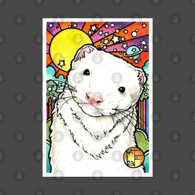 Sunny Happy Ferret - White Outlined Version by Nat Ewert Art