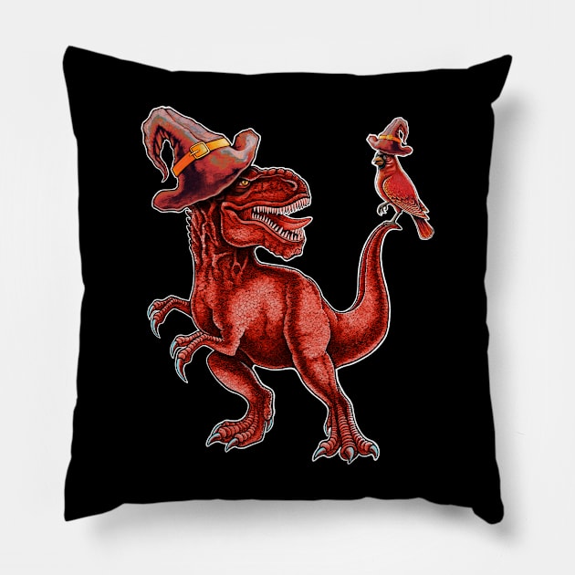 Red Cardinal T-Rex Halloween Pillow by Artardishop