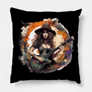 Eerie Elegance: Seductive Guitarist Witch Pillow