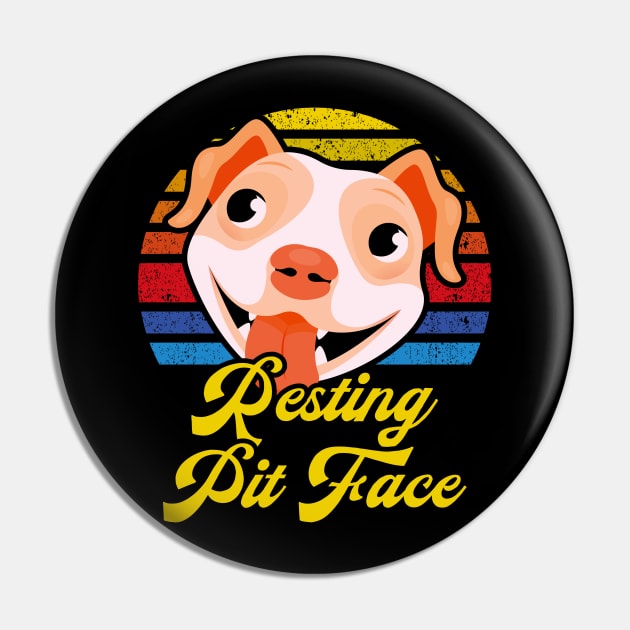 Resting Pit Face - Vintage Retro Sunset - Funny Pitbull Lovers Pin by tiden.nyska