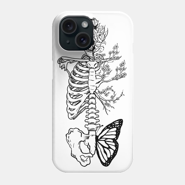 Skeleton Line Art Aesthetic Soft Grunge Butterfly Phone Case by Alex21