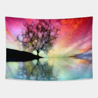 Red sky and single tree Tapestry