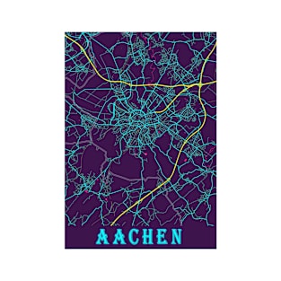 Aachen Neon City Map, Aachen Minimalist City Map Art Print T-Shirt