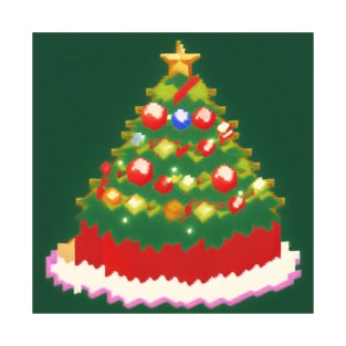 A pixel christmas tree on a green background T-Shirt